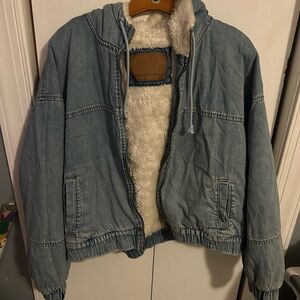 American Eagle Outfitters Denim Jacket with Faux Fur